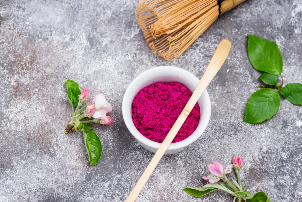 Pink matcha powder from dragon fruit