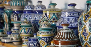 a picture of blue pottery items