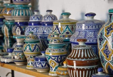 a picture of blue pottery items