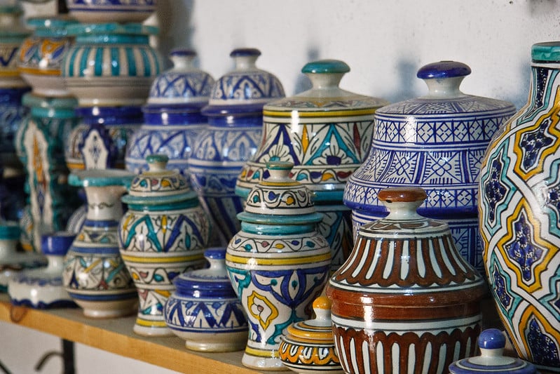 a picture of blue pottery items