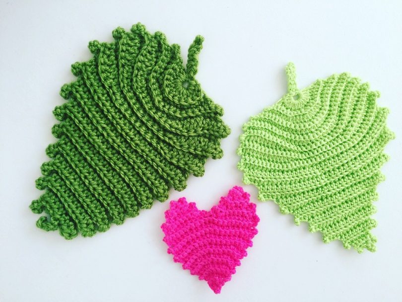 a picture of crochet leaves