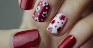 A Picture of red and white nail art