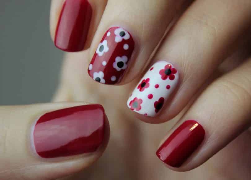 A Picture of red and white nail art