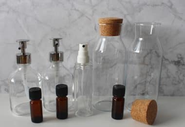 A picture of different glass bottles.